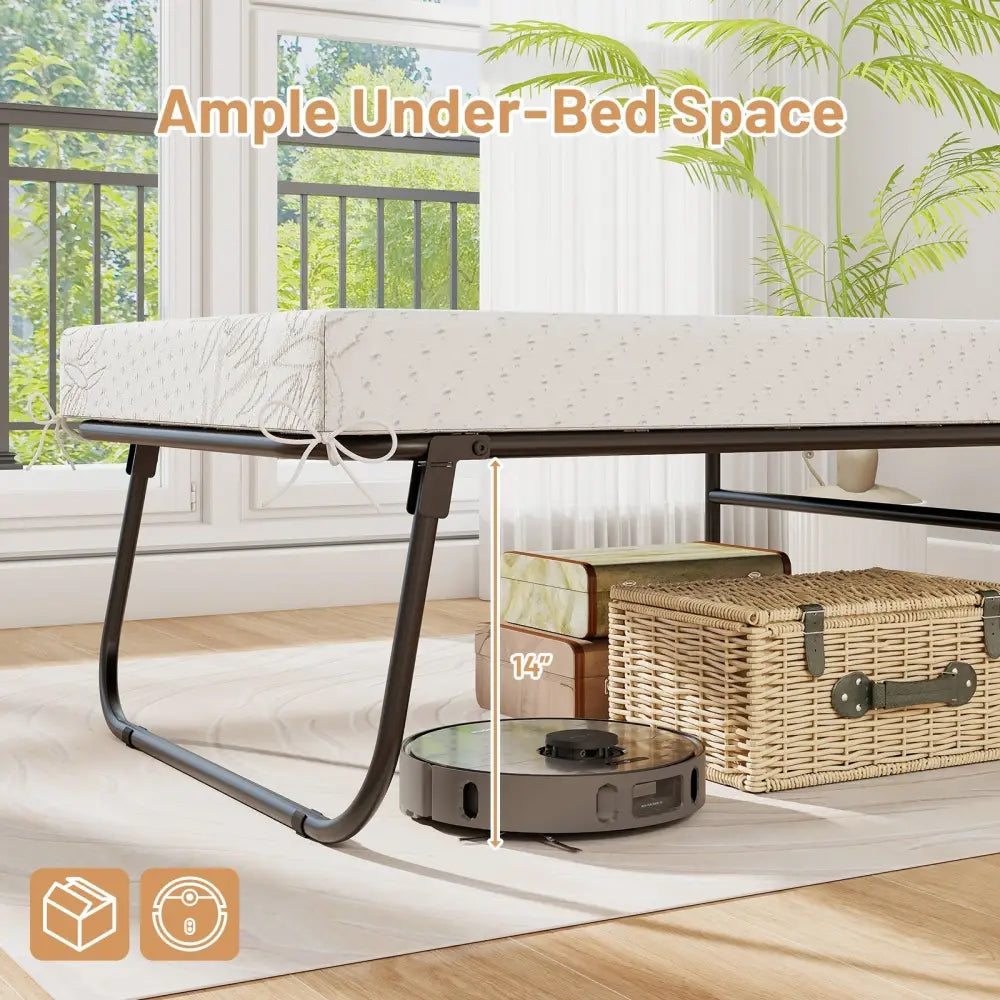 75 x 31 Inch Folding Bed with Mattress Cot Size with Memory Foam - White - Folding Beds