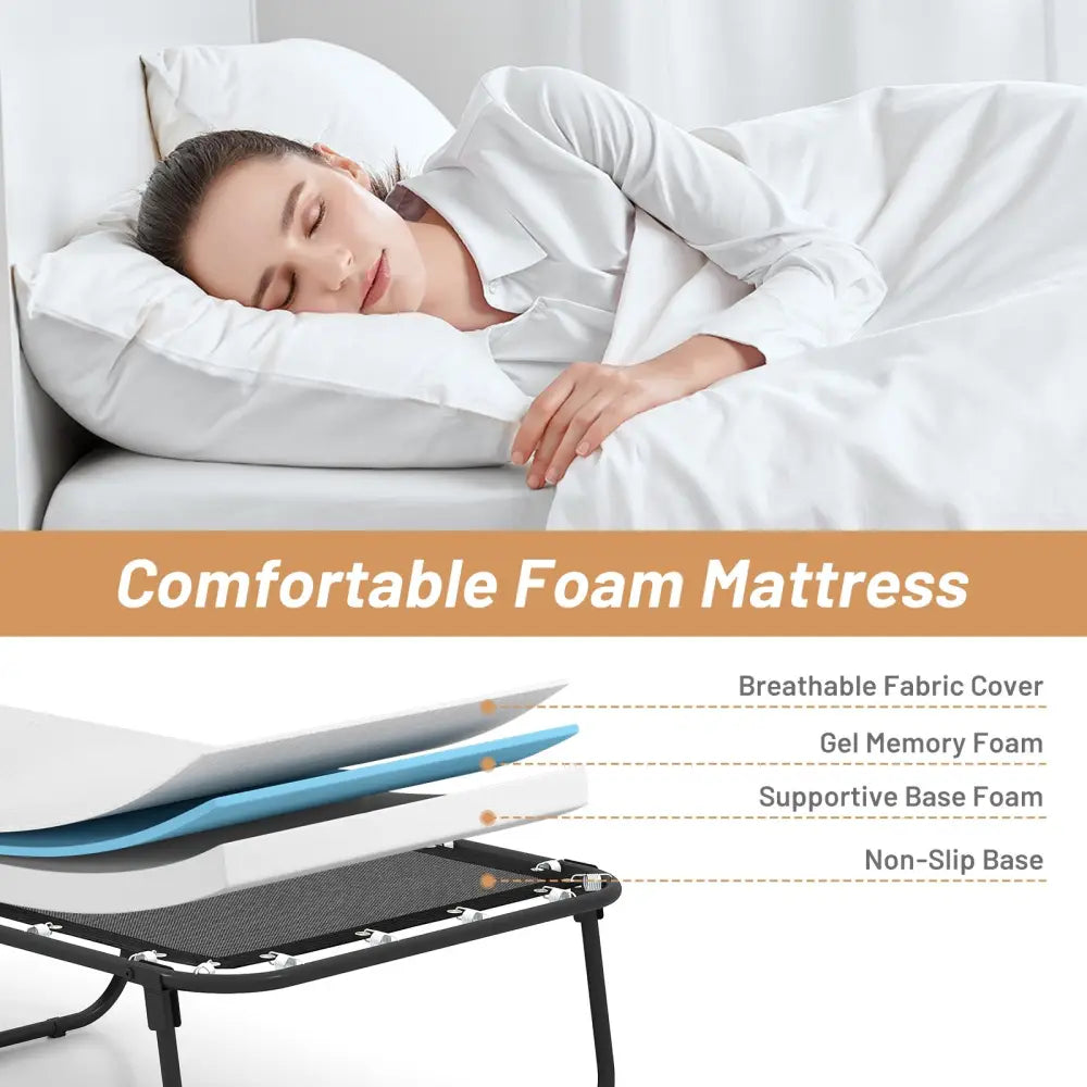 75 x 31 Inch Folding Bed with Mattress Cot Size with Memory Foam - White - Folding Beds