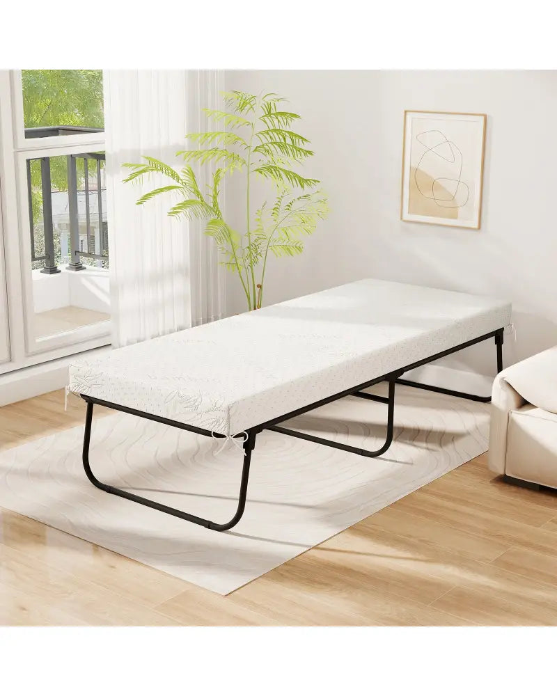 75 x 31 Inch Folding Bed with Mattress Cot Size with Memory Foam - White - Folding Beds