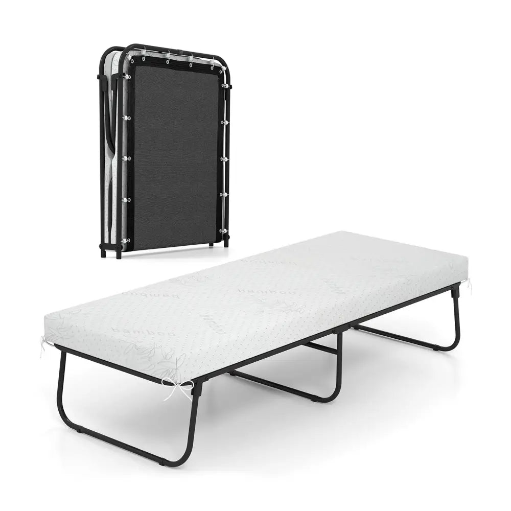 75 x 31 Inch Folding Bed with Mattress Cot Size with Memory Foam - White - Folding Beds