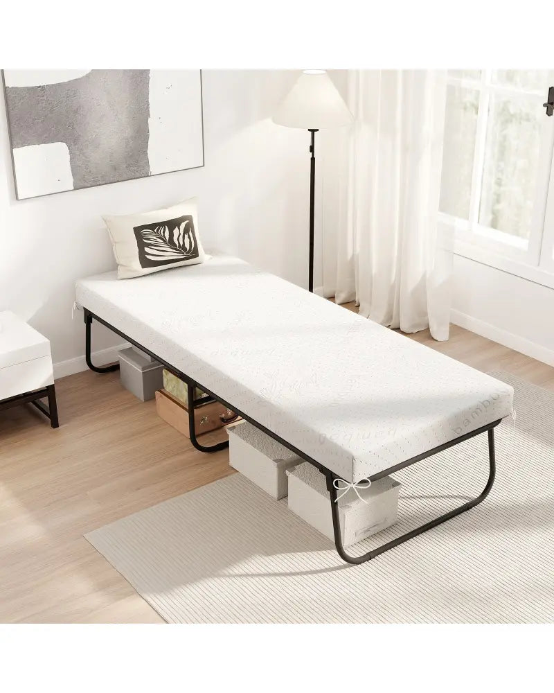 75 x 31 Inch Folding Bed with Mattress Cot Size with Memory Foam - White - Folding Beds