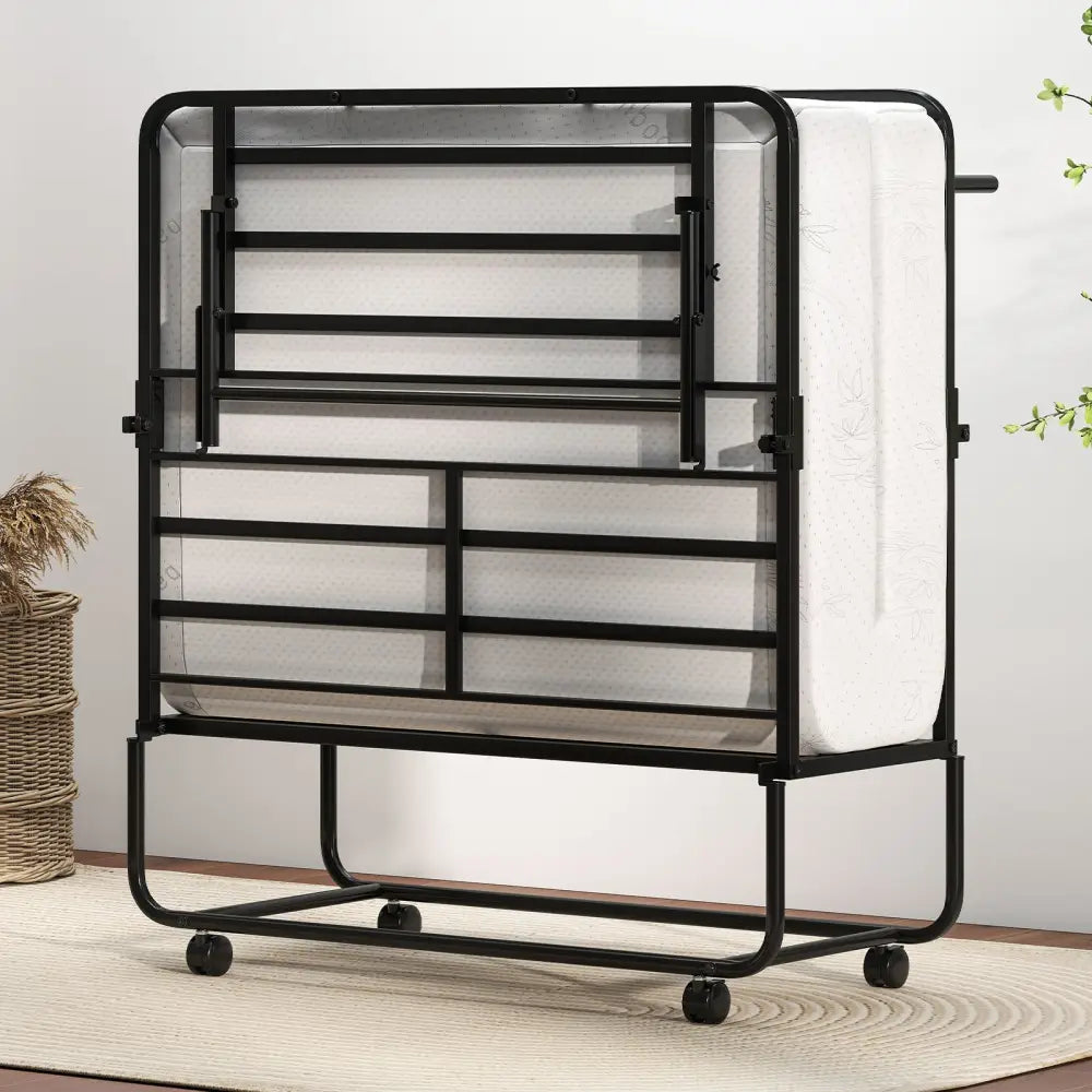 75 x 38 Inch Folding Bed with Mattress Twin Size Rolling Guest Bed - Folding Beds