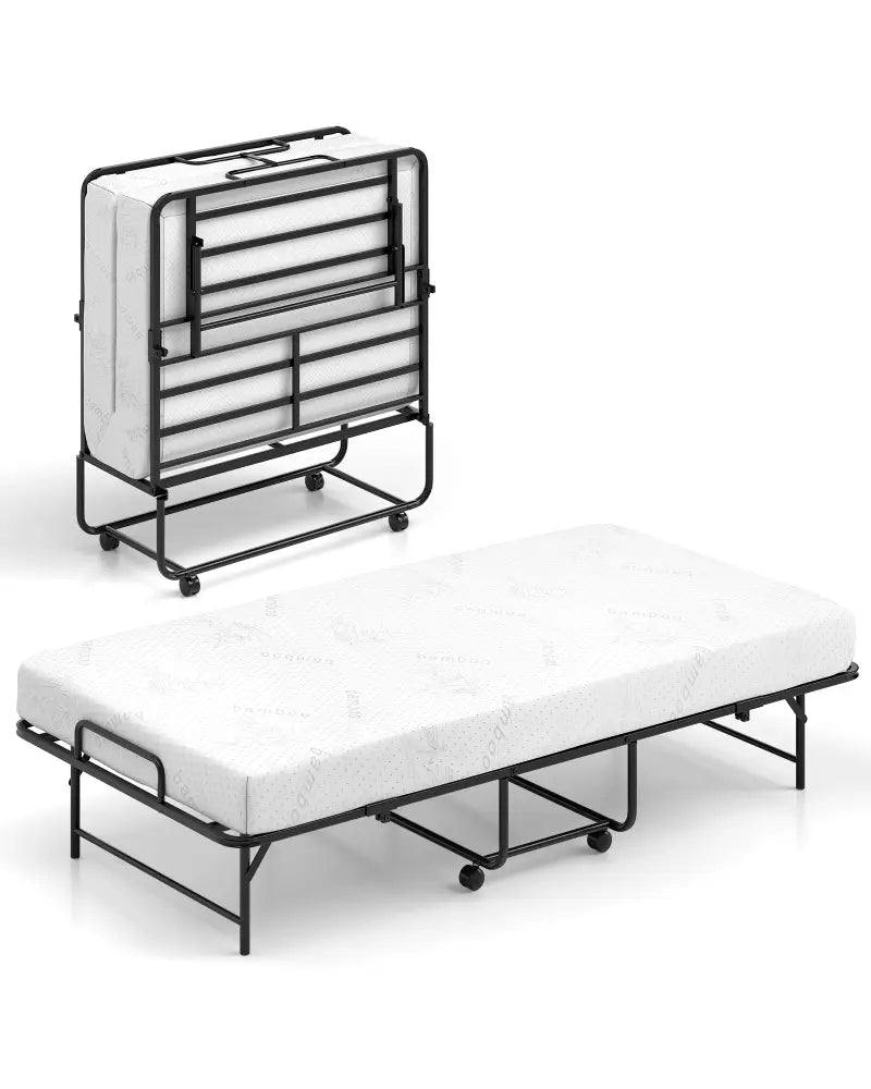 75 x 38 Inch Folding Bed with Mattress Twin Size Rolling Guest Bed - Folding Beds