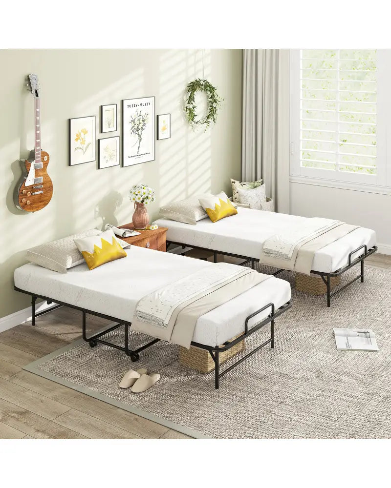 75 x 38 Inch Folding Bed with Mattress Twin Size Rolling Guest Bed - Folding Beds