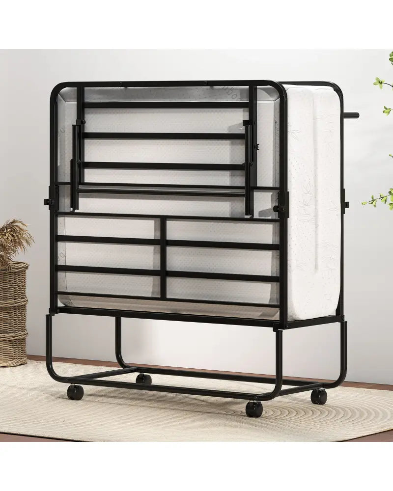 75 x 38 Inch Folding Bed with Mattress Twin Size Rolling Guest Bed - Folding Beds