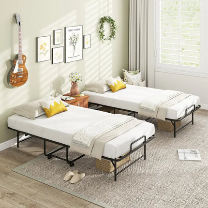 75 x 38 Inch Folding Bed with Mattress Twin Size Rolling Guest Bed - Folding Beds