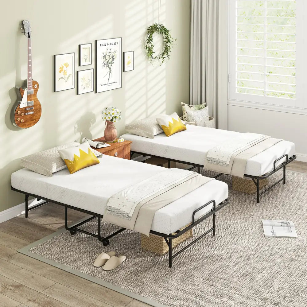 75 x 38 Inch Folding Bed with Mattress Twin Size Rolling Guest Bed - Folding Beds
