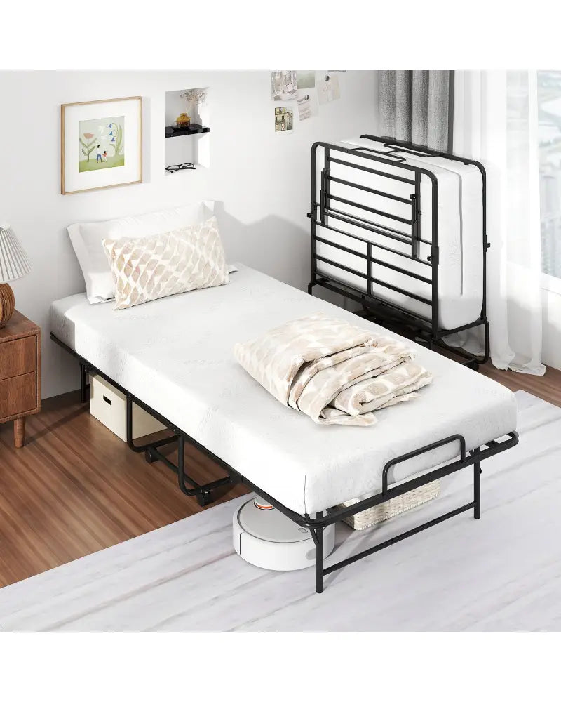 75 x 38 Inch Folding Bed with Mattress Twin Size Rolling Guest Bed - Folding Beds