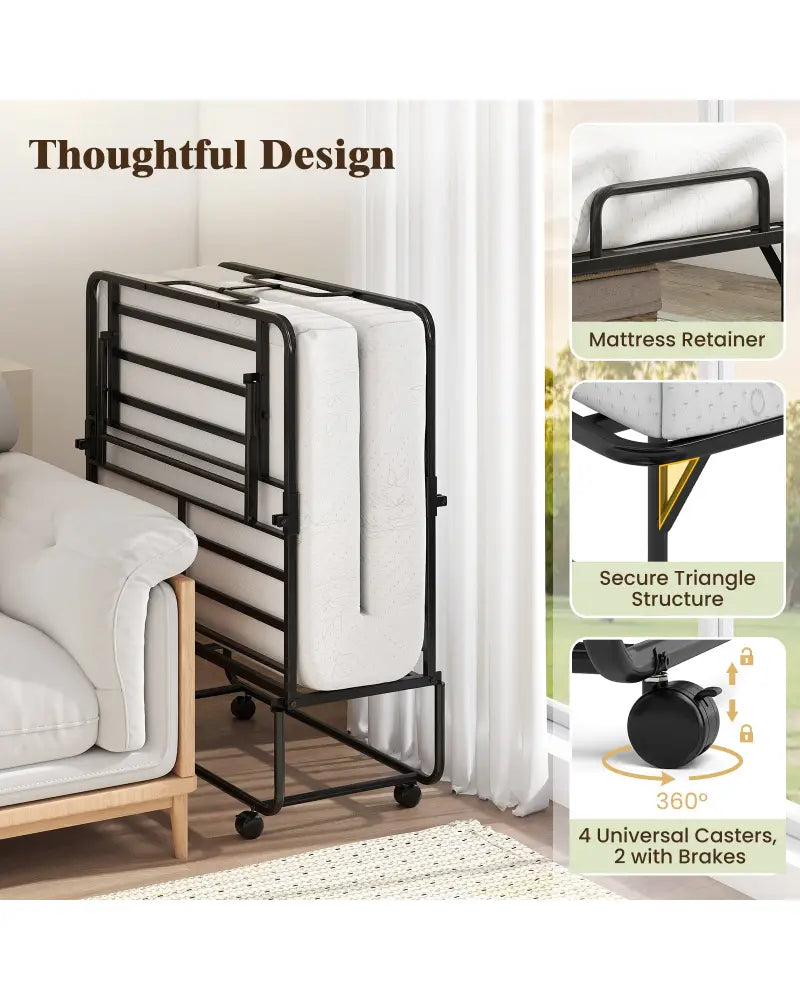 75 x 38 Inch Folding Bed with Mattress Twin Size Rolling Guest Bed - Folding Beds