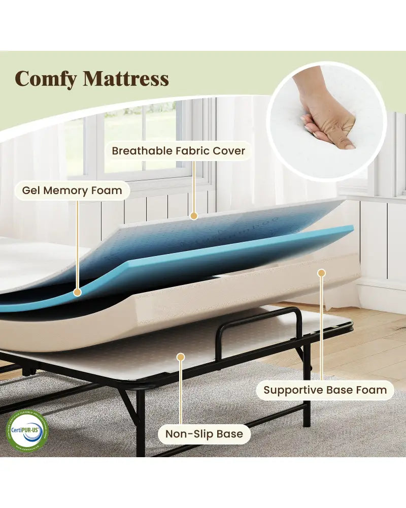 75 x 38 Inch Folding Bed with Mattress Twin Size Rolling Guest Bed - Folding Beds