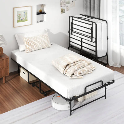 75 x 38 Inch Folding Bed with Mattress Twin Size Rolling Guest Bed - Folding Beds