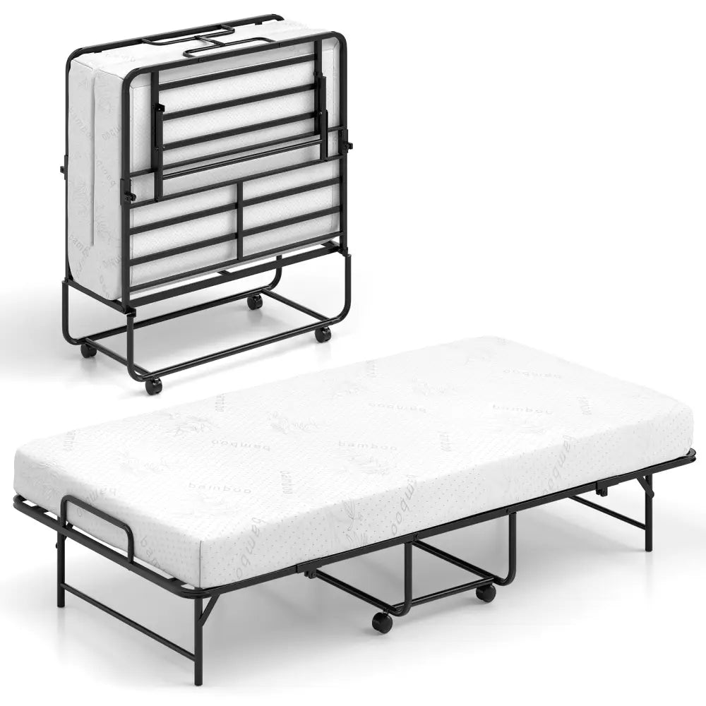 75 x 38 Inch Folding Bed with Mattress Twin Size Rolling Guest Bed - Folding Beds
