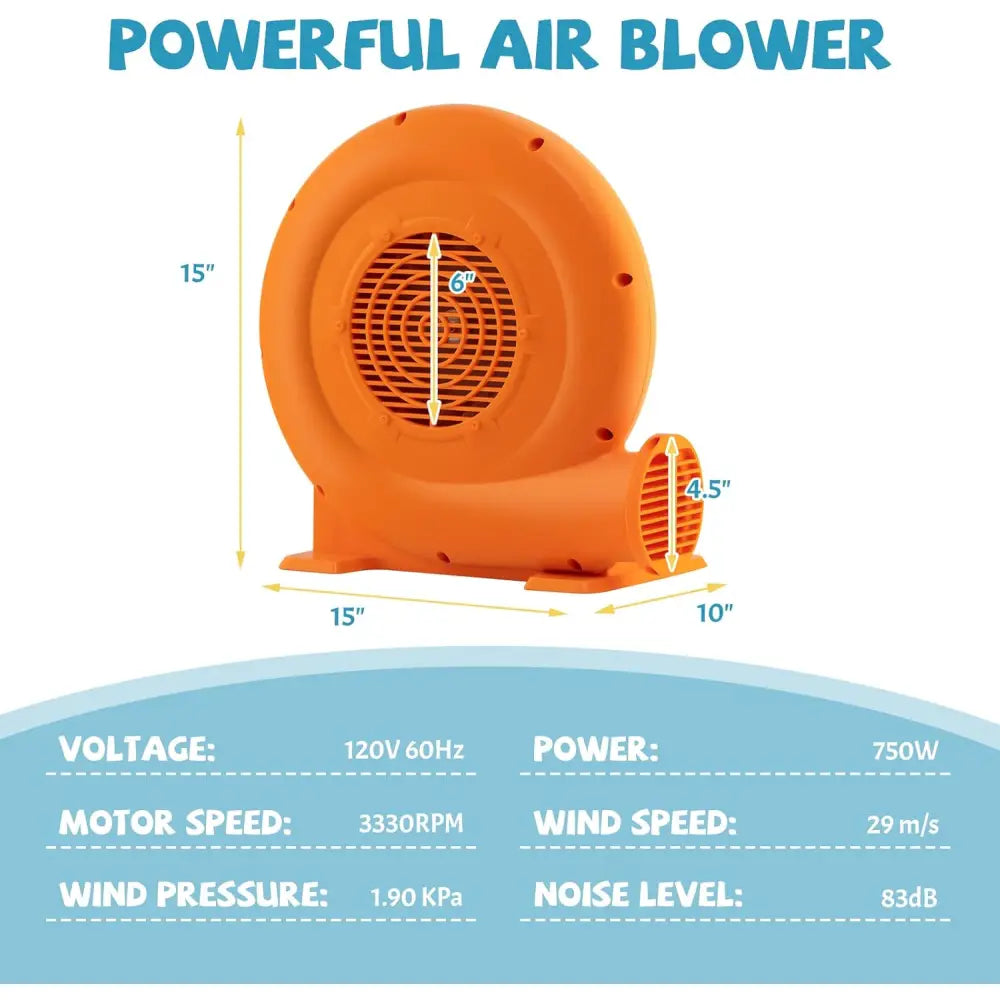 750W Air Blower (1.0HP) for Inflatables with 25 feet Wire and GFCI Plug - Orange - Air Blowers