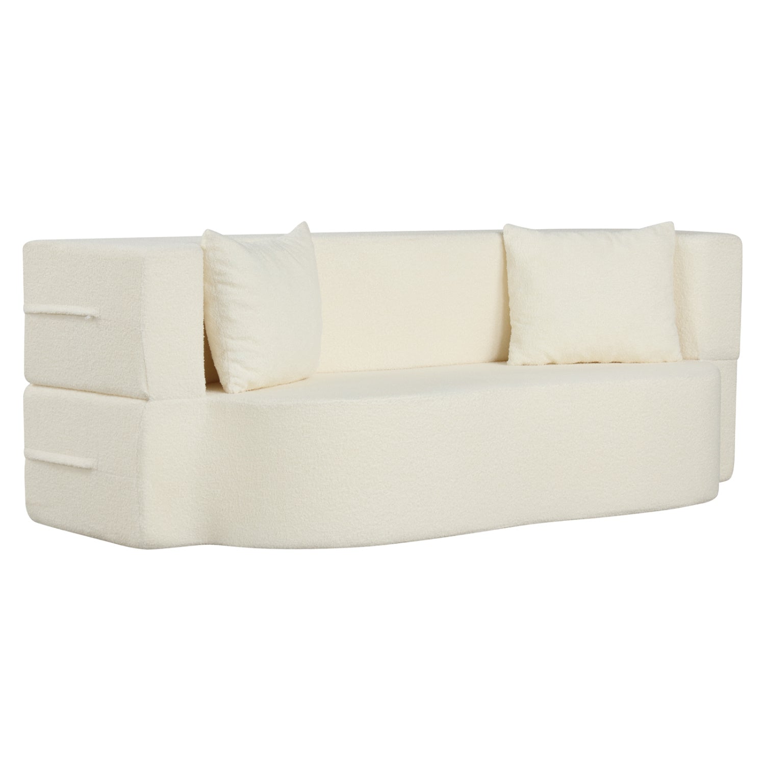 75.5 inch Folding Sofa Bed 2-in-1 Convertible Teddy Fleece Floor Loveseat with 2 Comfortable Pillows-Beige