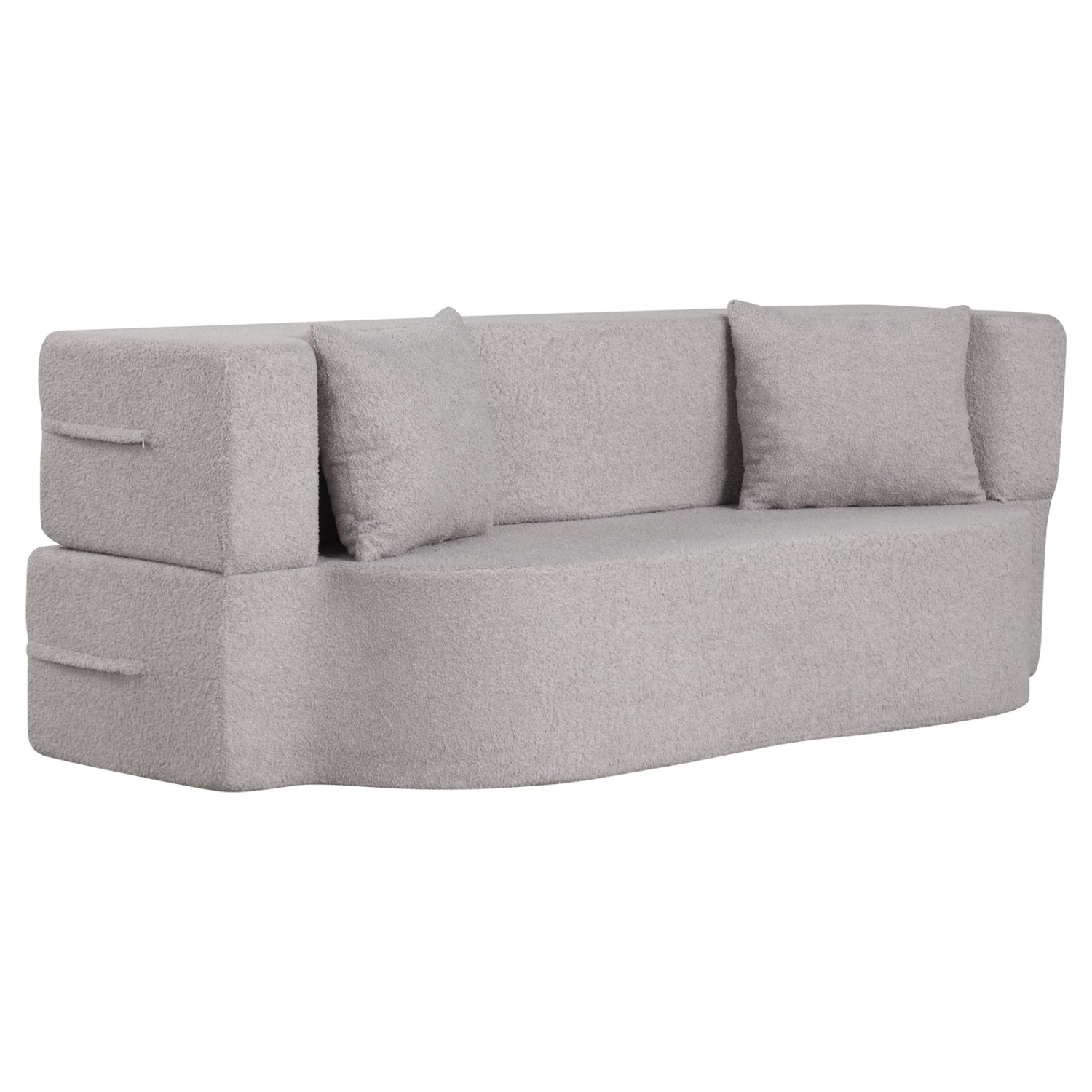75.5 inch Folding Sofa Bed 2-in-1 Convertible Teddy Fleece Floor Loveseat with 2 Comfortable Pillows-Gray