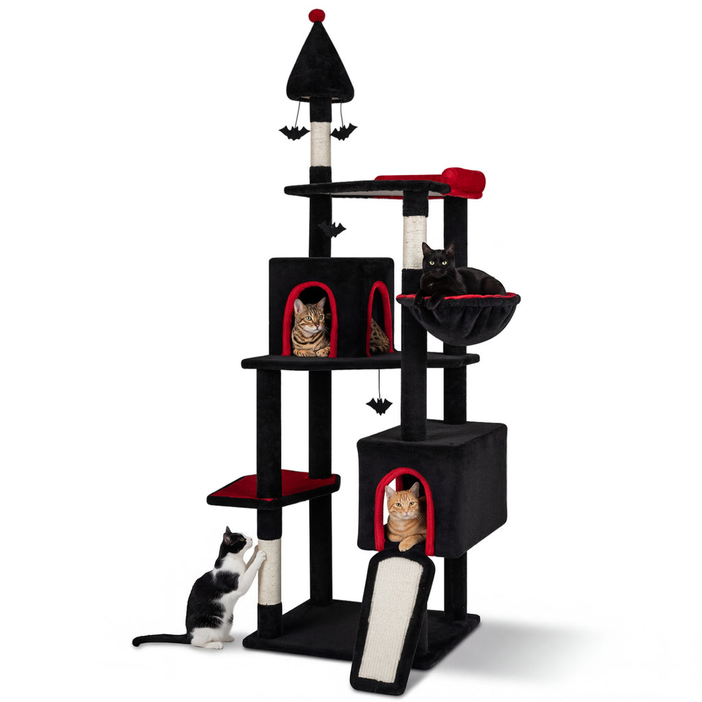 75 Inch Gothic Cat Tree with 2 Condos and Top Perch for Large Cats 20+ LBS-Black