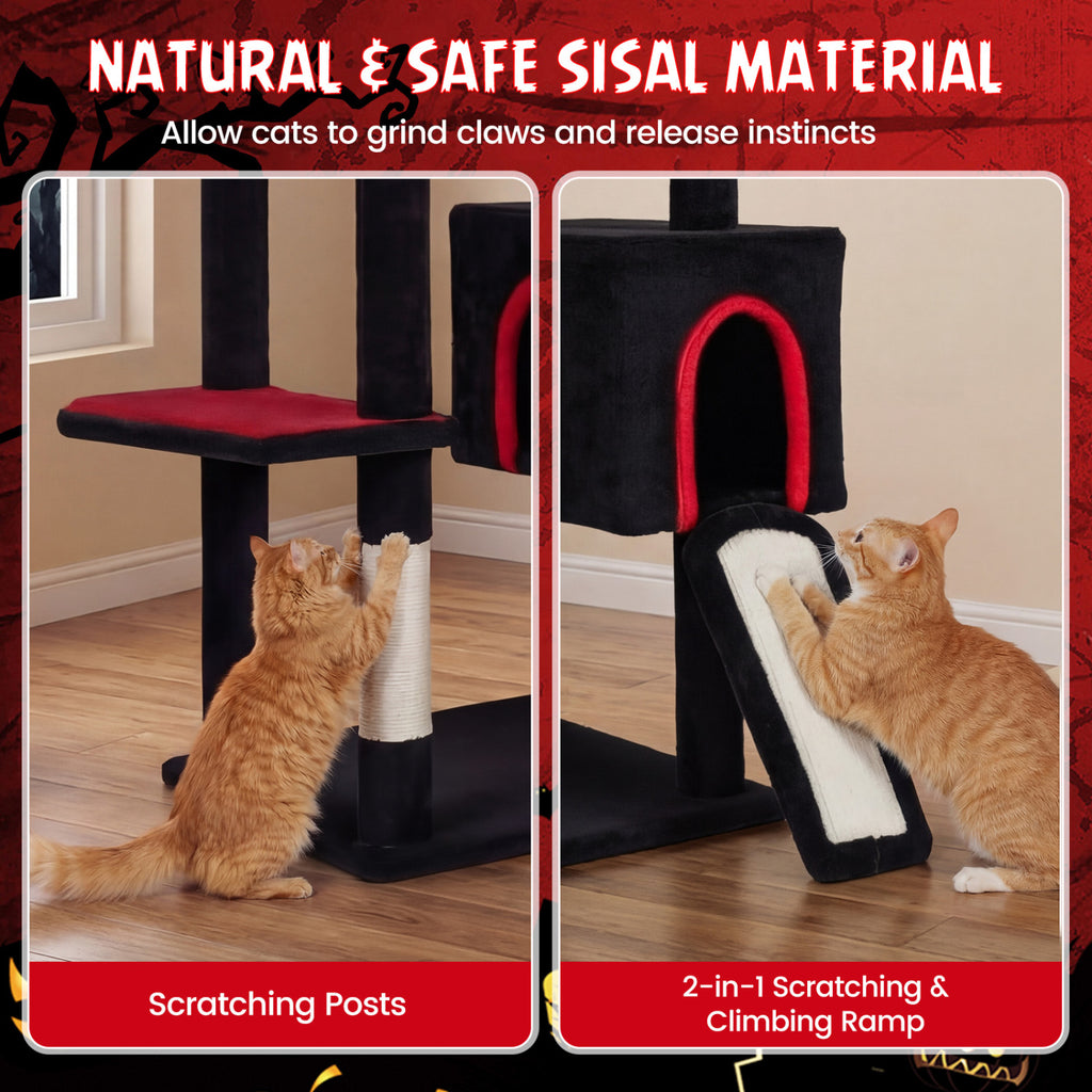 75 Inch Gothic Cat Tree with 2 Condos and Top Perch for Large Cats 20+ LBS-Black