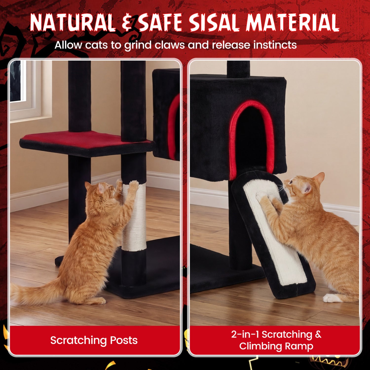 75 Inch Gothic Cat Tree with 2 Condos and Top Perch for Large Cats 20+ LBS-Black
