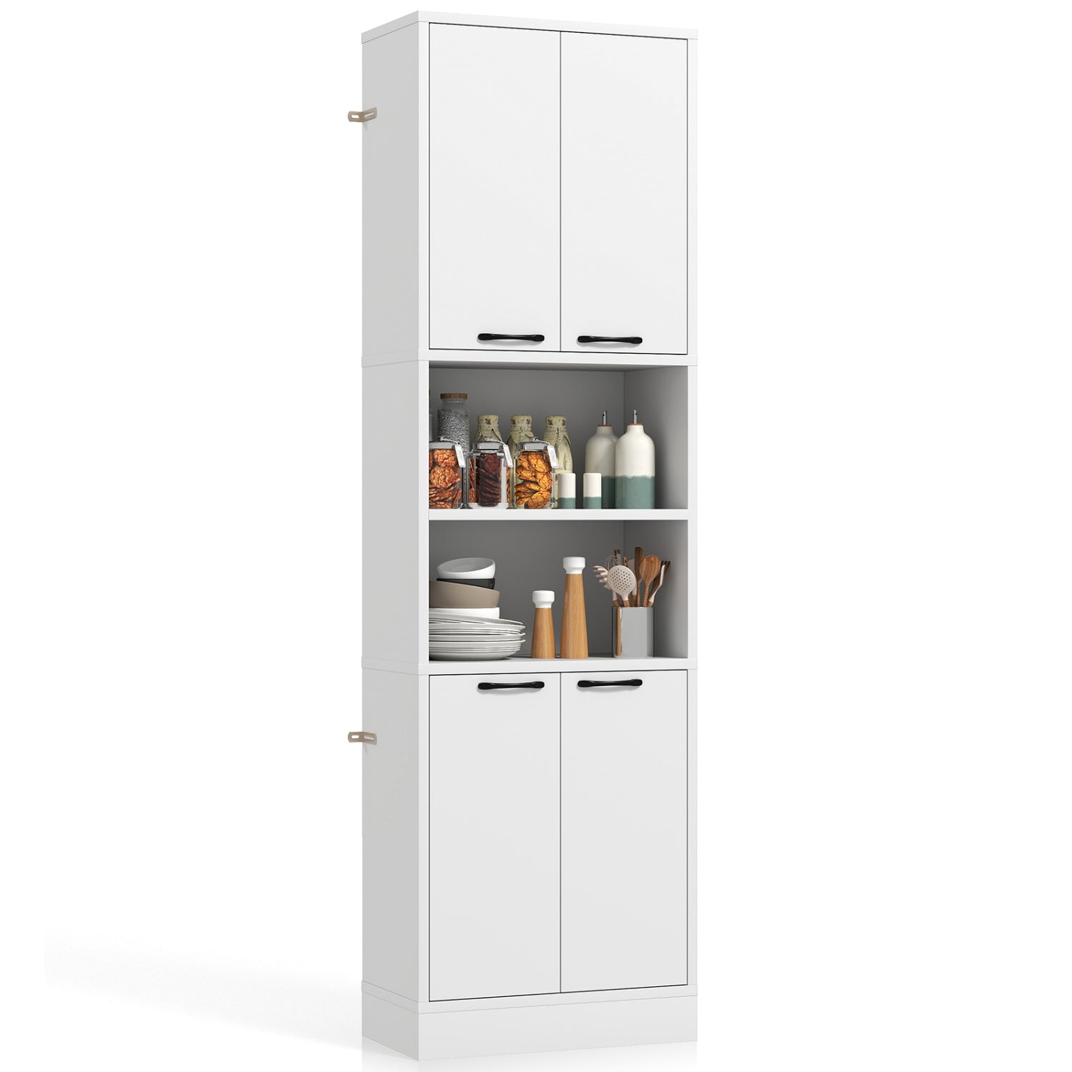 75 Inch Kitchen Pantry Cabinet Tall Cupboard with Doors and Shelves-White