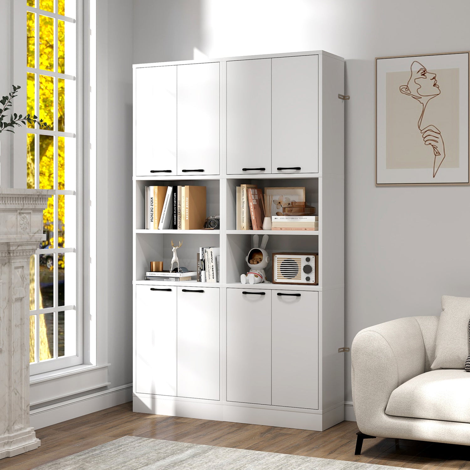 75 Inch Kitchen Pantry Cabinet Tall Cupboard with Doors and Shelves-White