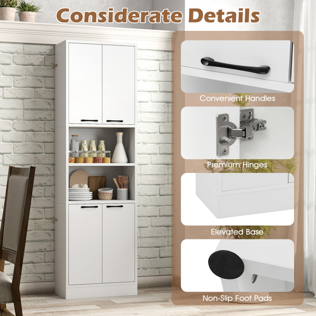 75 Inch Kitchen Pantry Cabinet Tall Cupboard with Doors and Shelves-White