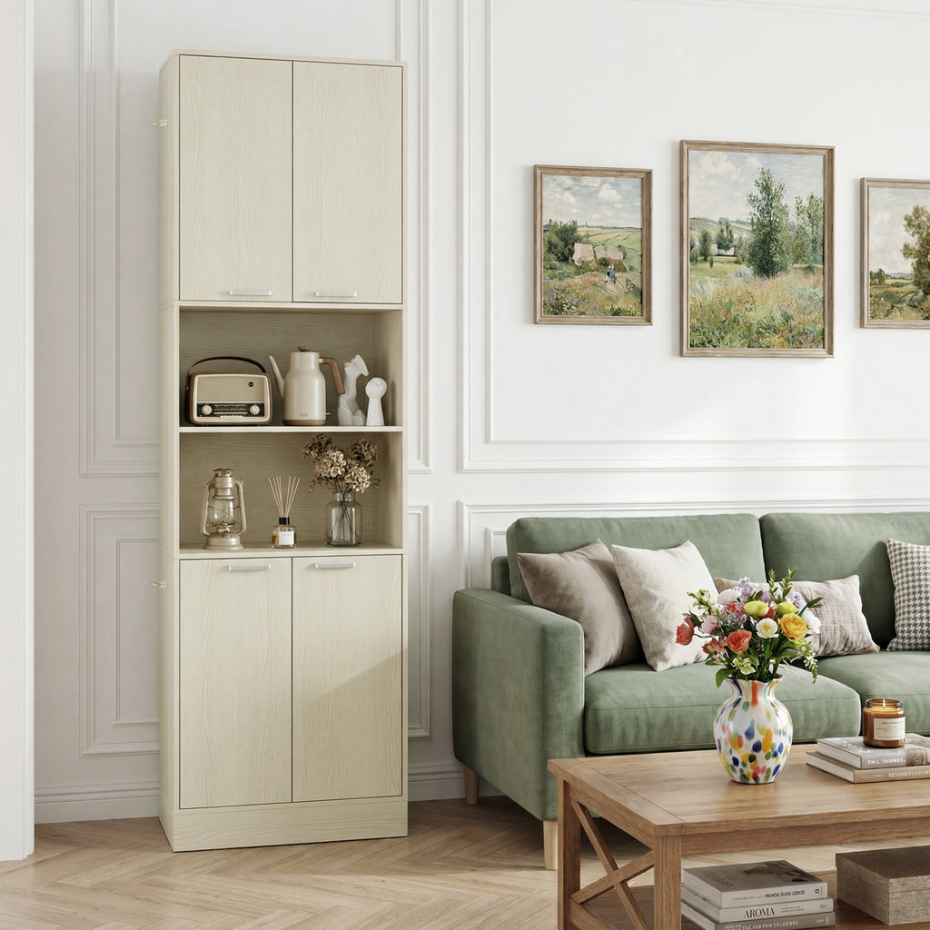 75 Inch Kitchen Pantry Cabinet Tall Cupboard with Doors and Shelves-Beige