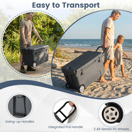 75 Quart Portable Hard Cooler with 6-Day Ice Retention and Wheels-Gray