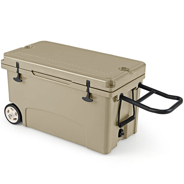 75 Quart Portable Hard Cooler with 6-Day Ice Retention and Wheels-Khaki