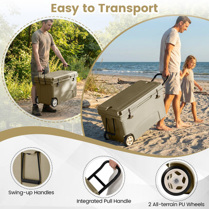 75 Quart Portable Hard Cooler with 6-Day Ice Retention and Wheels-Khaki