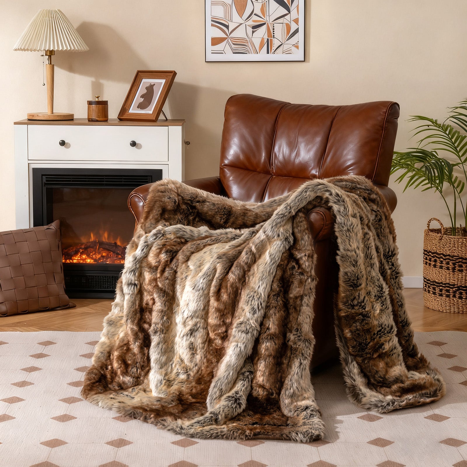 760GSM Soft Plush Fuzzy Luxury Faux Raccoon Fur Blanket for Sofa-M