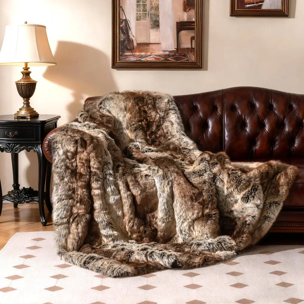760GSM Soft Plush Fuzzy Luxury Faux Raccoon Fur Blanket for Sofa-M - Coffee - Bedding