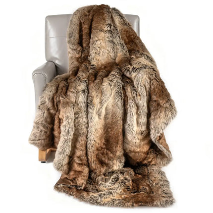 760GSM Soft Plush Fuzzy Luxury Faux Raccoon Fur Blanket for Sofa-M - Coffee - Bedding