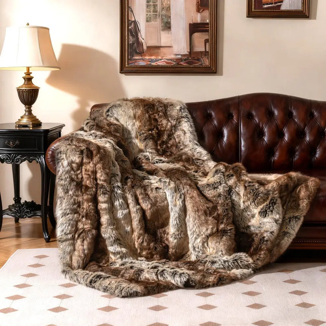 760GSM Soft Plush Fuzzy Luxury Faux Raccoon Fur Blanket for Sofa-M - Coffee - Bedding