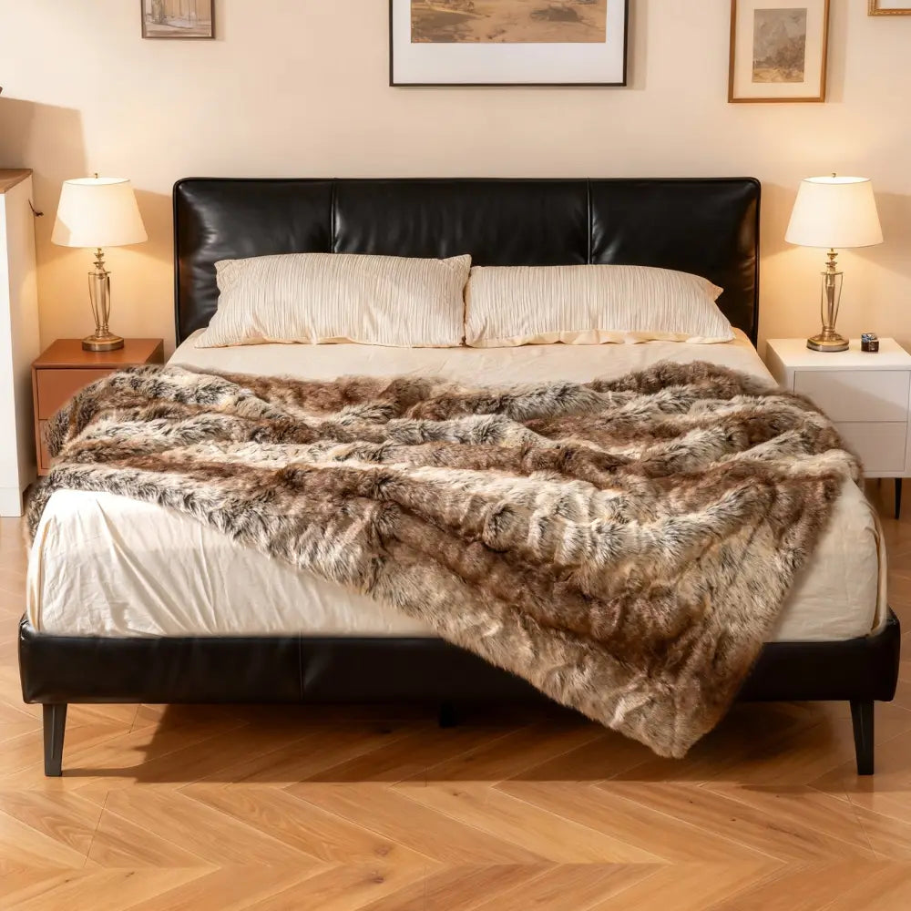 760GSM Soft Plush Fuzzy Luxury Faux Raccoon Fur Blanket for Sofa-M - Coffee - Bedding