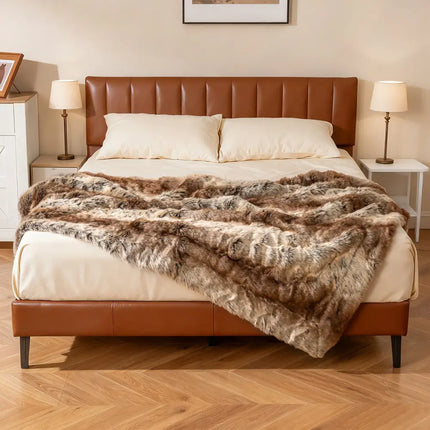 760GSM Soft Plush Fuzzy Luxury Faux Raccoon Fur Blanket for Sofa-M - Coffee - Bedding