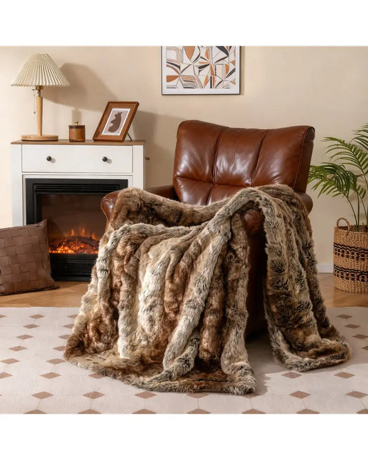 760GSM Soft Plush Fuzzy Luxury Faux Raccoon Fur Blanket for Sofa-M - Coffee - Bedding