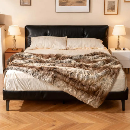 760GSM Soft Plush Fuzzy Luxury Faux Raccoon Fur Blanket for Sofa-M - Coffee - Bedding