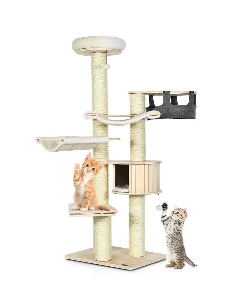77.5-Inch Cat Tree Condo Multi-Level Kitten Activity Tower with Sisal Posts-Cream White - Beige - Cat Trees Condos &