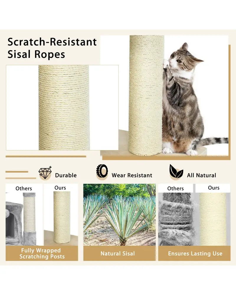 77.5-Inch Cat Tree Condo Multi-Level Kitten Activity Tower with Sisal Posts-Cream White - Beige - Cat Trees Condos &