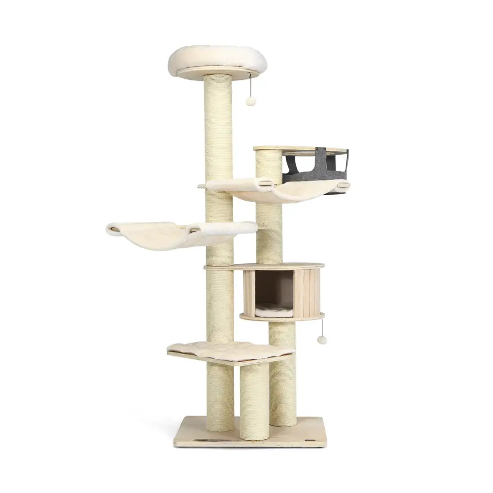 77.5-Inch Cat Tree Condo Multi-Level Kitten Activity Tower with Sisal Posts-Cream White - Beige - Cat Trees Condos &
