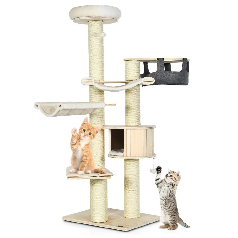 77.5-Inch Cat Tree Condo Multi-Level Kitten Activity Tower with Sisal Posts-Cream White - Beige - Cat Trees Condos &