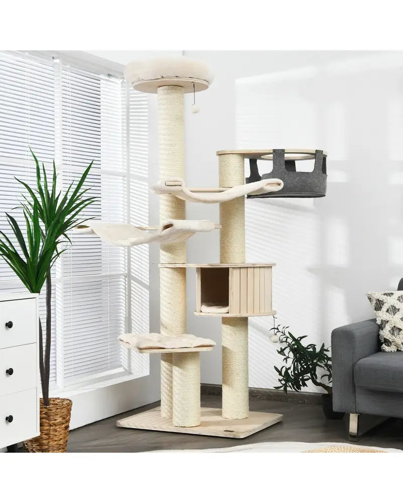 77.5-Inch Cat Tree Condo Multi-Level Kitten Activity Tower with Sisal Posts-Cream White - Beige - Cat Trees Condos &