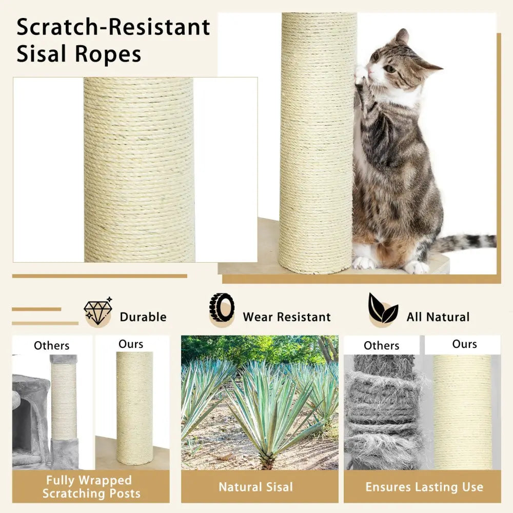 77.5-Inch Cat Tree Condo Multi-Level Kitten Activity Tower with Sisal Posts-Cream White - Beige - Cat Trees Condos &