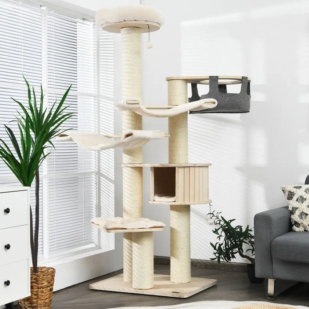 77.5-Inch Cat Tree Condo Multi-Level Kitten Activity Tower with Sisal Posts-Cream White - Beige - Cat Trees Condos &