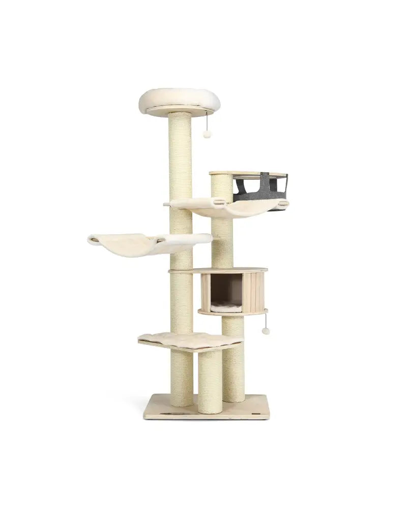 77.5-Inch Cat Tree Condo Multi-Level Kitten Activity Tower with Sisal Posts-Cream White - Beige - Cat Trees Condos &