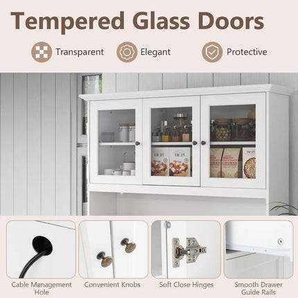 77 Inches Kitchen Pantry Storage Cabinet with LED Lights and Power Outlets-White - White - Sideboards Cabinets & Buffets