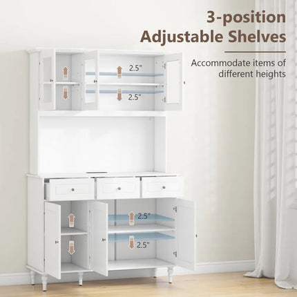 77 Inches Kitchen Pantry Storage Cabinet with LED Lights and Power Outlets-White - White - Sideboards Cabinets & Buffets