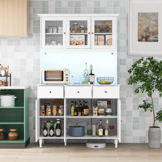 77 Inches Kitchen Pantry Storage Cabinet with LED Lights and Power Outlets-White - White - Sideboards Cabinets & Buffets