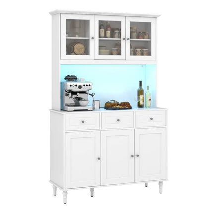 77 Inches Kitchen Pantry Storage Cabinet with LED Lights and Power Outlets-White - White - Sideboards Cabinets & Buffets