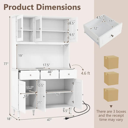 77 Inches Kitchen Pantry Storage Cabinet with LED Lights and Power Outlets-White - White - Sideboards Cabinets & Buffets